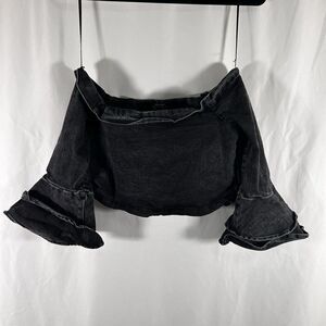 Zara Woman Crop Top Women's Large Black Smocked Off the Shoulder Bell 1/2 Sleeve